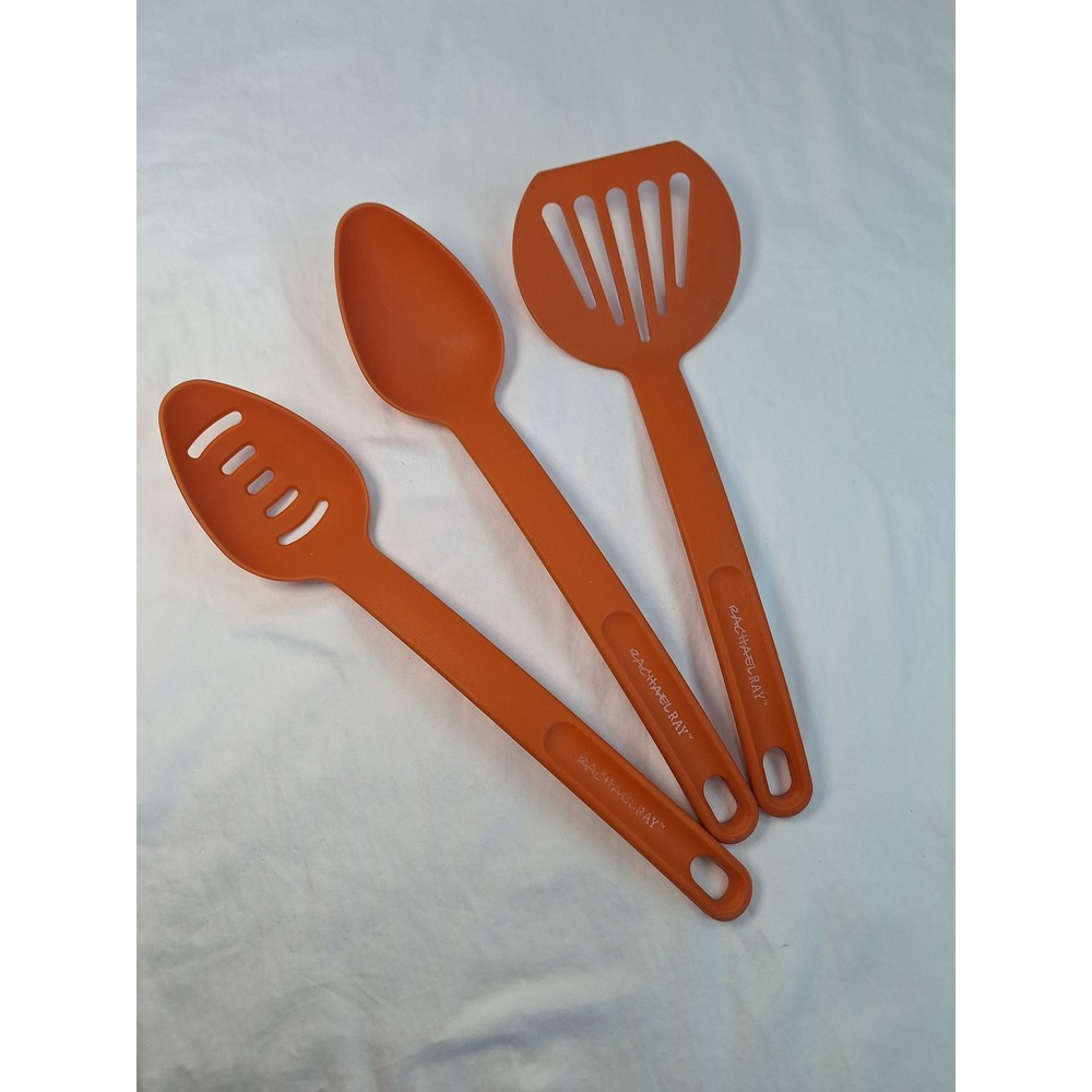 Rachael Ray 3 Piece Nylon Kitchen Tool Set Orange Slotted Turner & Spoons